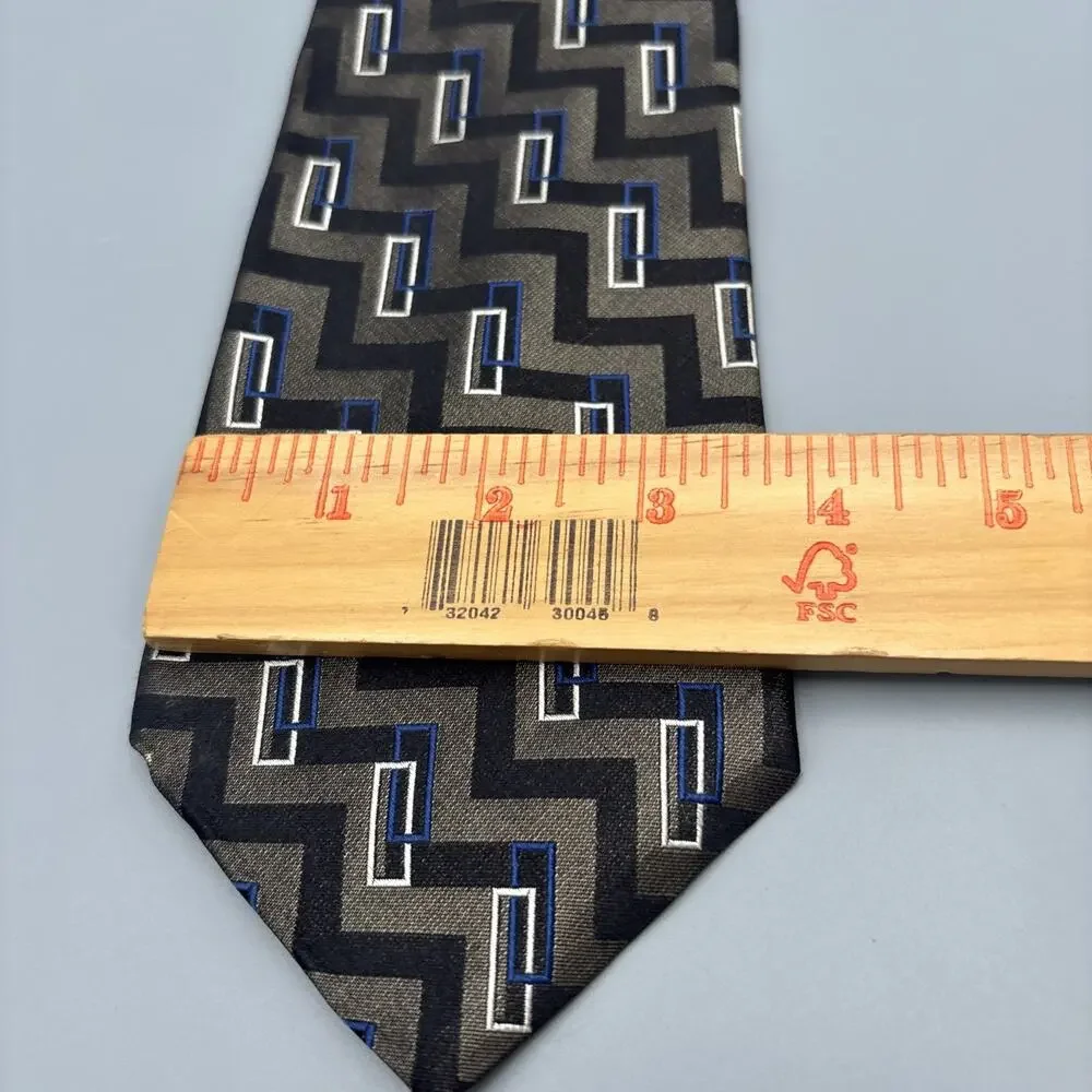 Bugatti Men's Vintage Silk Geometric Novelty Tie 100% Italian Silk 90s Design